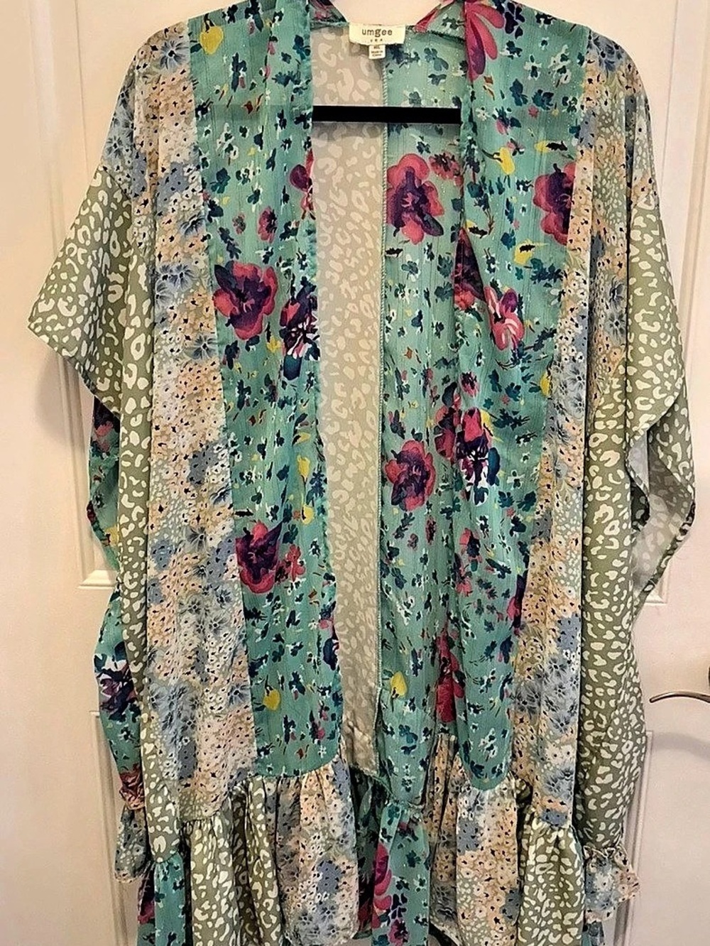 Umgee Floral Maxi Dress in Blue & Green Size Medium